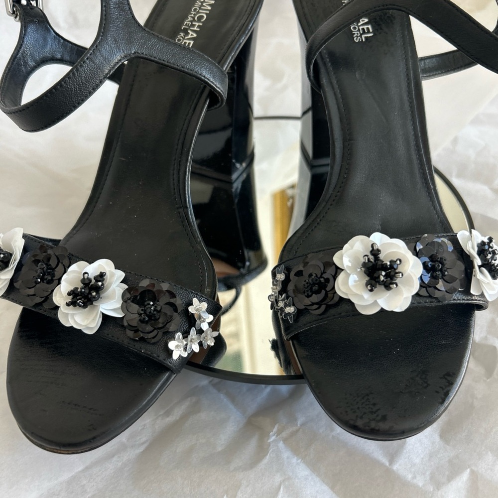 Michael Kors Black and White Floral Heels